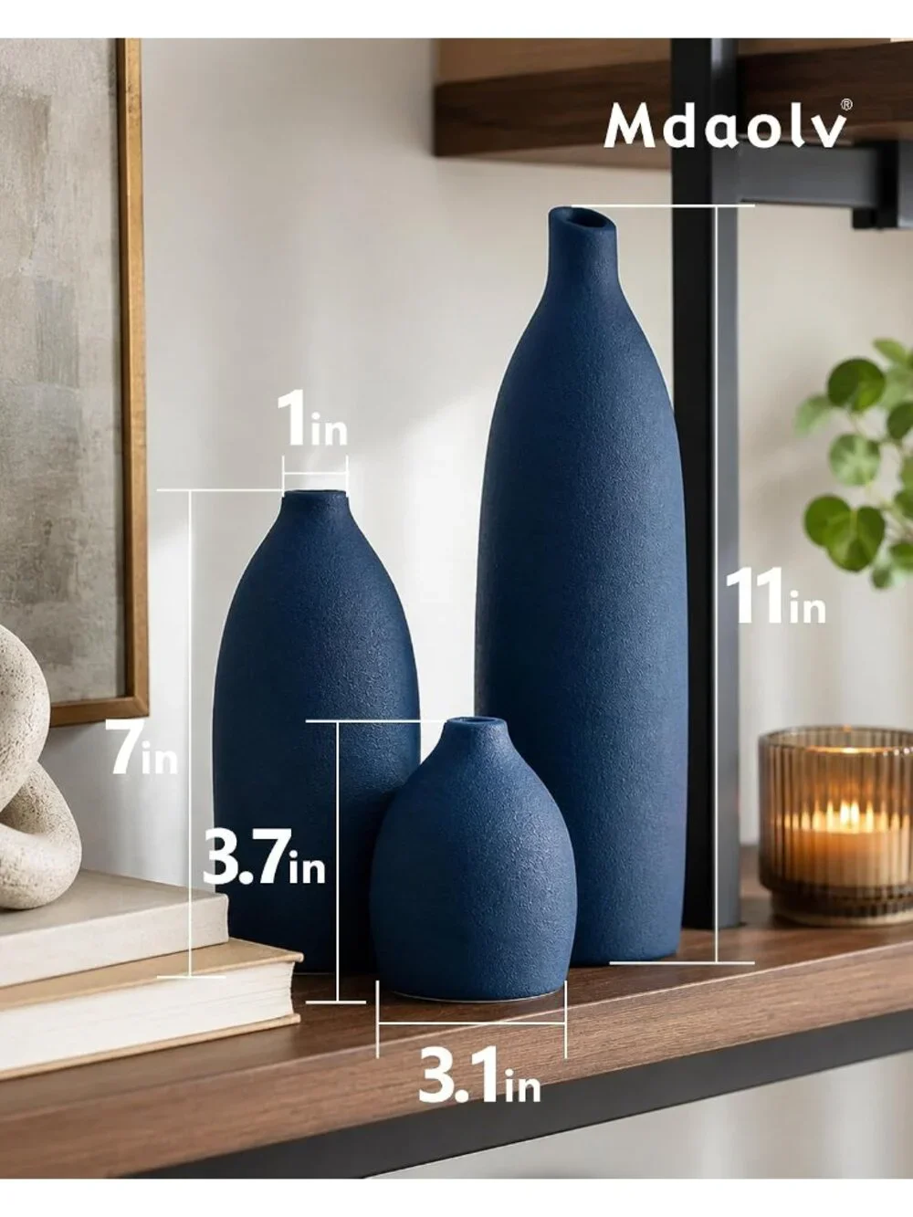 Matte Blue Vase Set Coastal Island Living Room Office Table Fireplace Shelf Deco